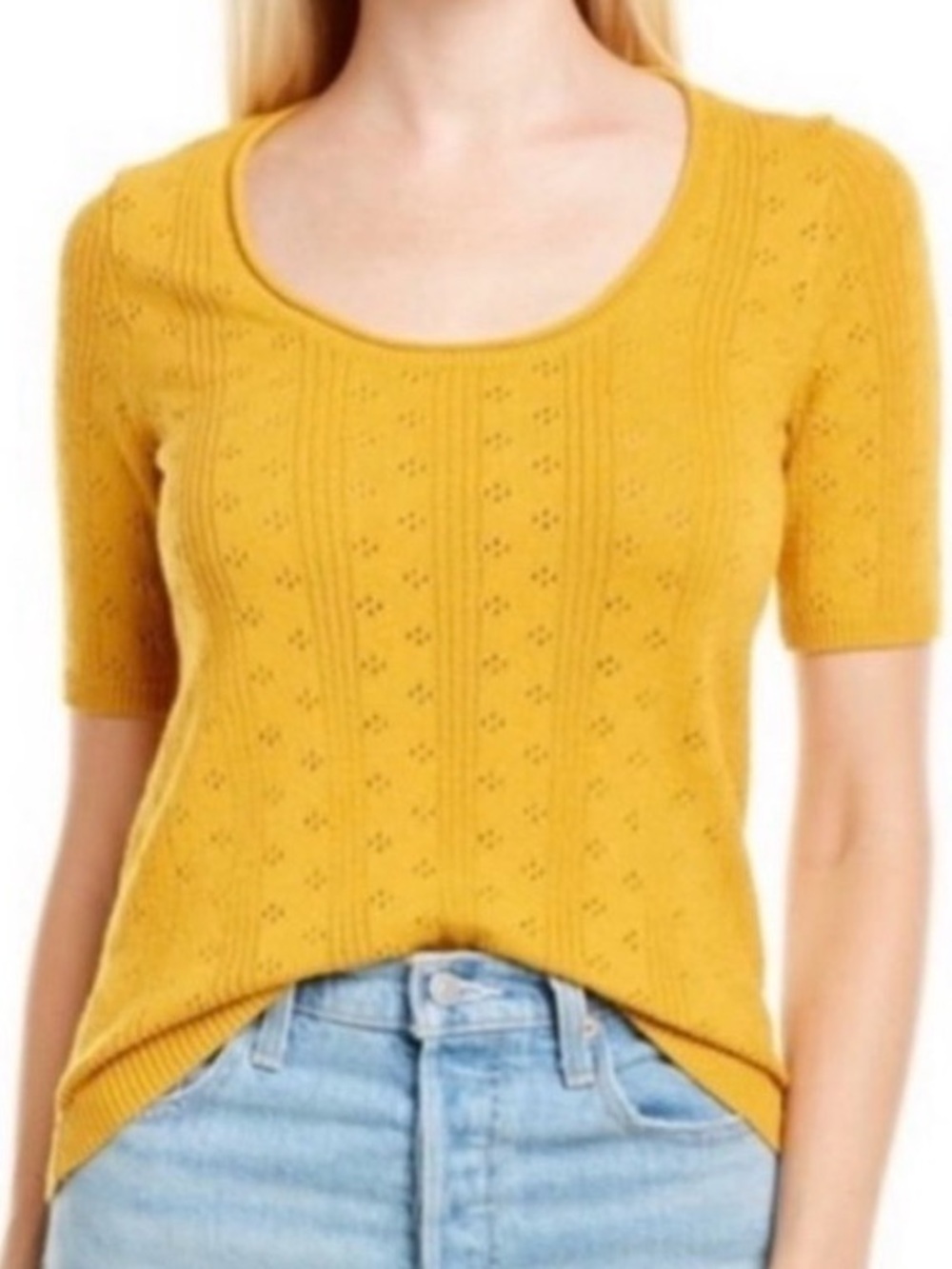 MADEWELL Women's Gold Pointelle Wilford Short Sleeve